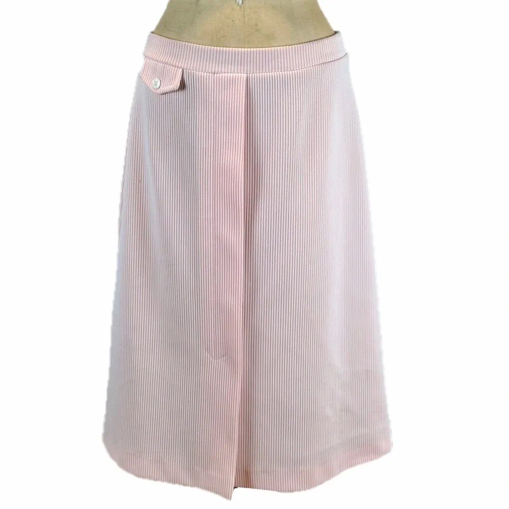 VINTAGE candy stripe pastel pink ticking midi skirt textured button pocket‎ 70s